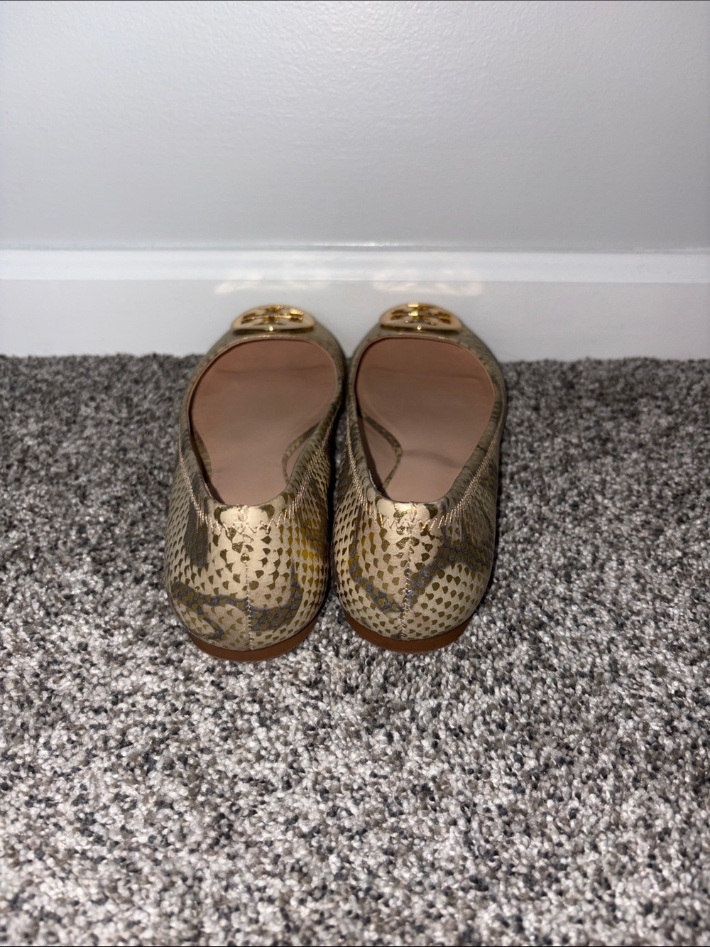 Tory Burch Metallic Gold Python Print Leather Ballet Flats - Picture 4 of 6